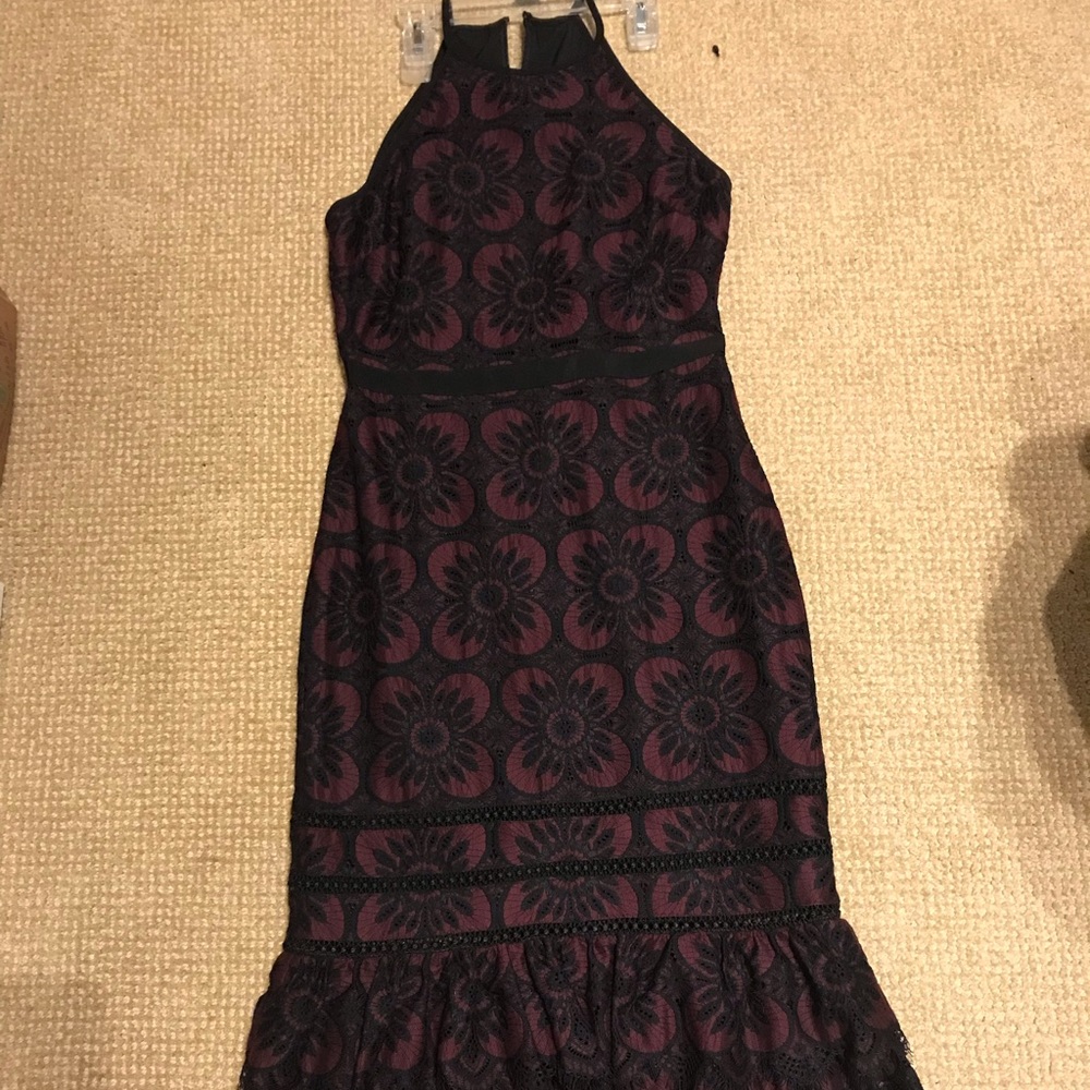 Red and Black Midi Lace Dress